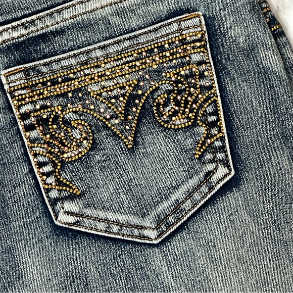 AZI Bling Medium Wash Flair Bootcut Denim Blue Jeans Western Cowgirl Women Sz 6 - Picture 7 of 12